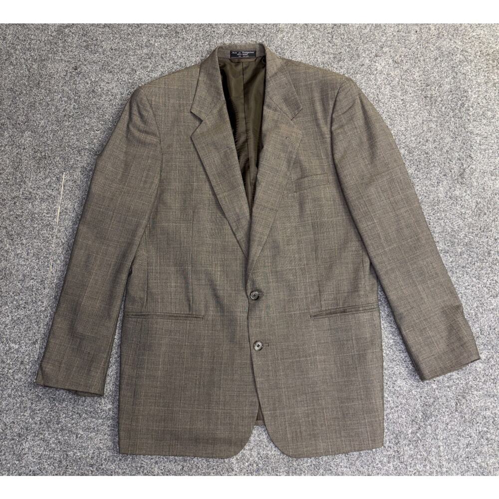 Hardy Amies 44L Brown Plaid Soft Tweed 100% Wool Mens Two Button Sport Jacket